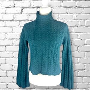 Womens 100% Cashmere Cable Knit Sweater Size Medium Flare Sleeve Chunky Luxury